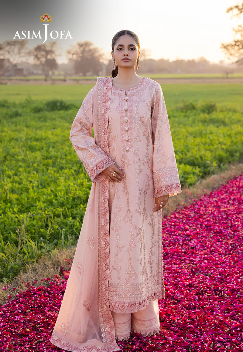Asim Jofa 3 Piece Custom Stitched Suit - Peach - LB29971