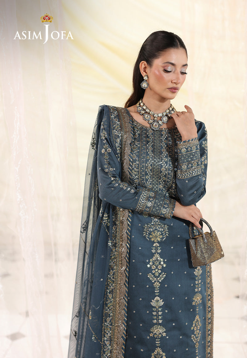Asim Jofa 3 Piece Custom Stitched Suit - Gray - LB30502