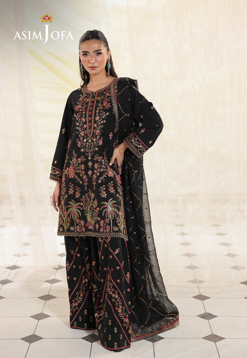 Asim Jofa 3 Piece Custom Stitched Suit - Black - LB30503