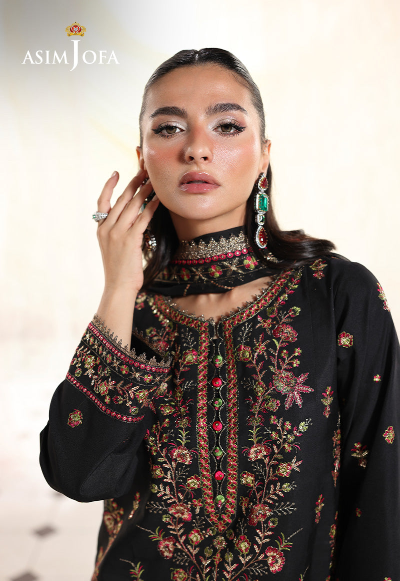 Asim Jofa 3 Piece Custom Stitched Suit - Black - LB30503