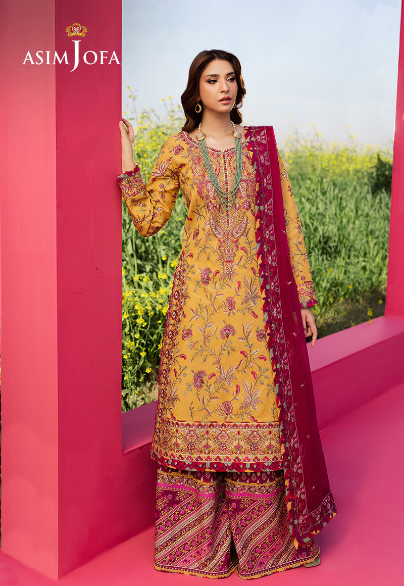 Asim Jofa 3 Piece Custom Stitched Suit - Yellow - LB29979