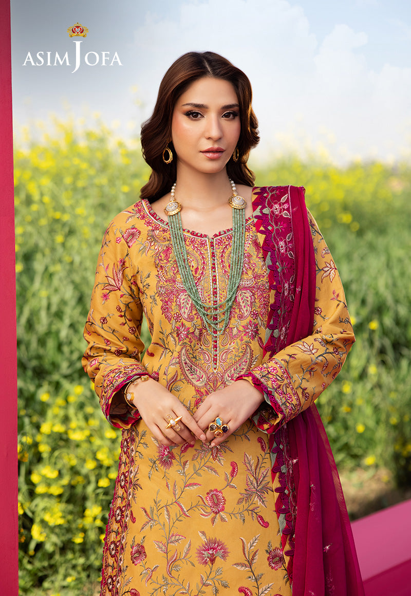 Asim Jofa 3 Piece Custom Stitched Suit - Yellow - LB29979