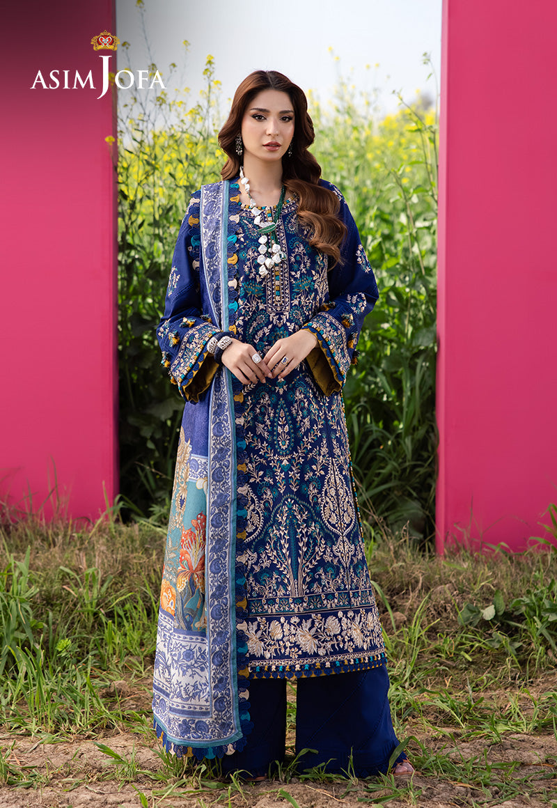 Asim Jofa 3 Piece Custom Stitched Suit - Blue - LB29968