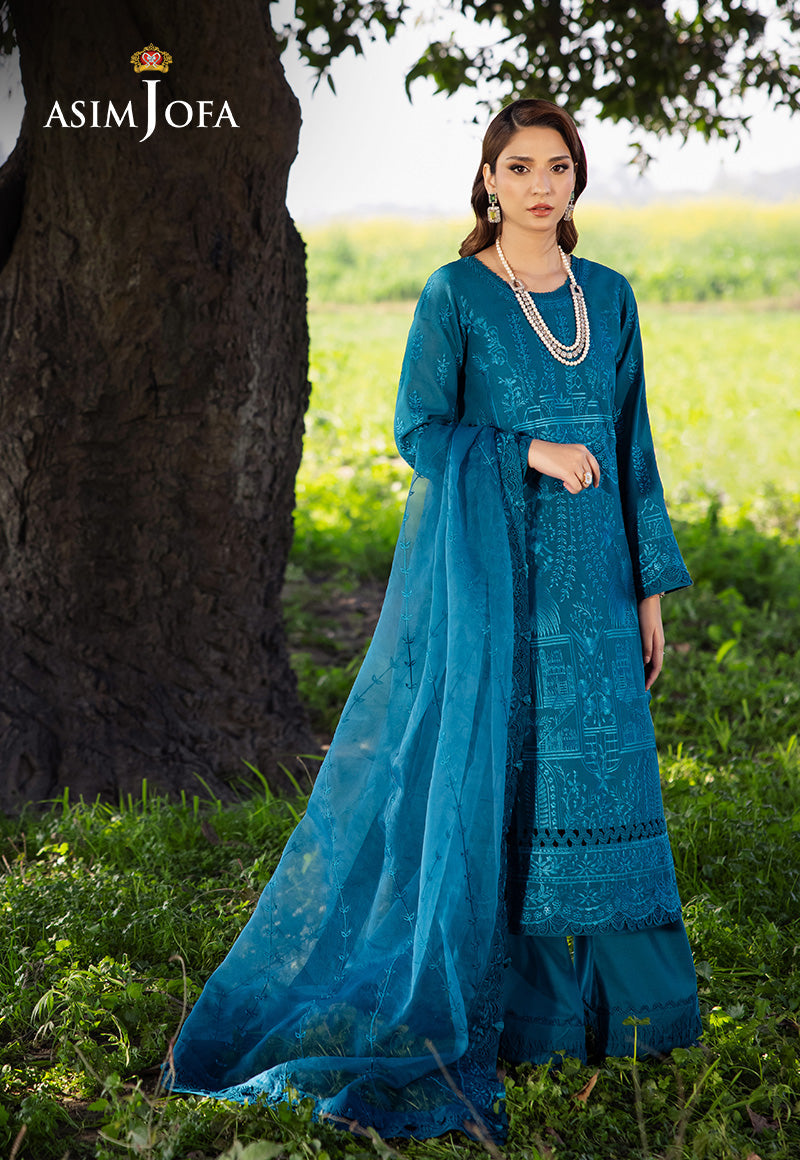 Asim Jofa 3 Piece Custom Stitched Suit - Blue - LB29974