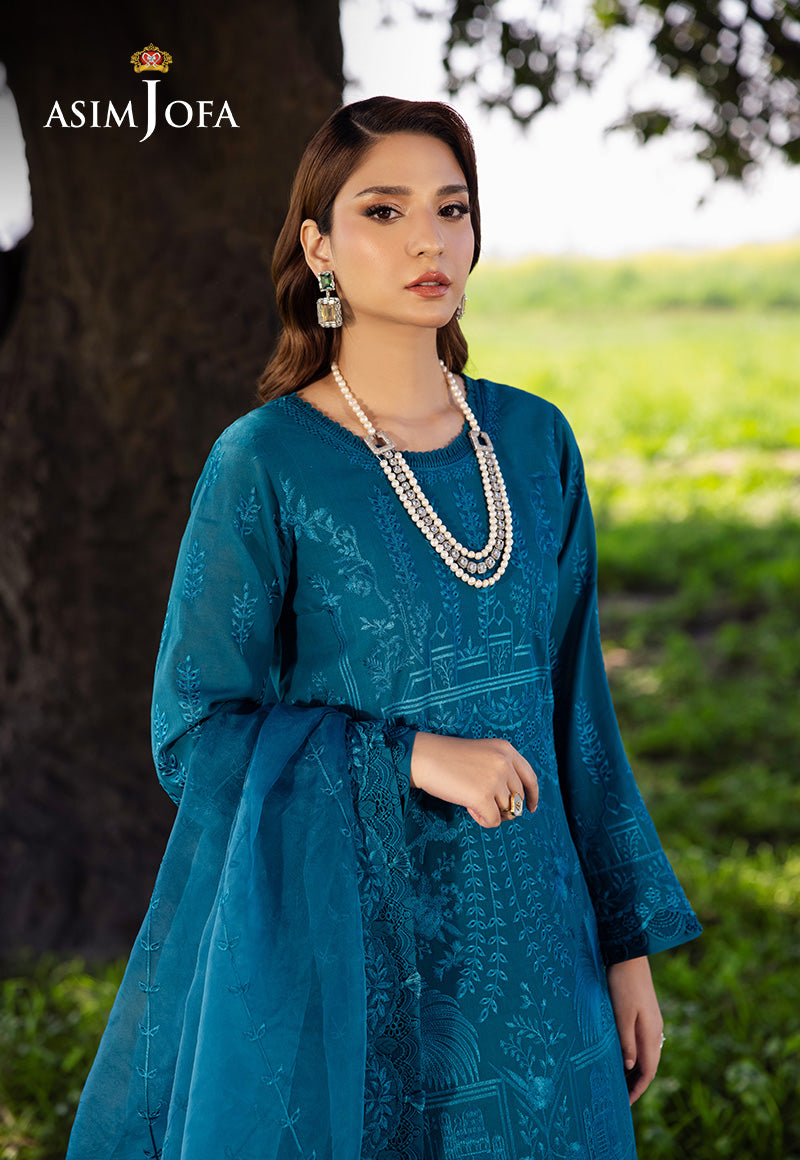 Asim Jofa 3 Piece Custom Stitched Suit - Blue - LB29974
