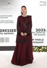 Asim Jofa 3 Piece Custom Stitched Suit - Maroon - LB30499