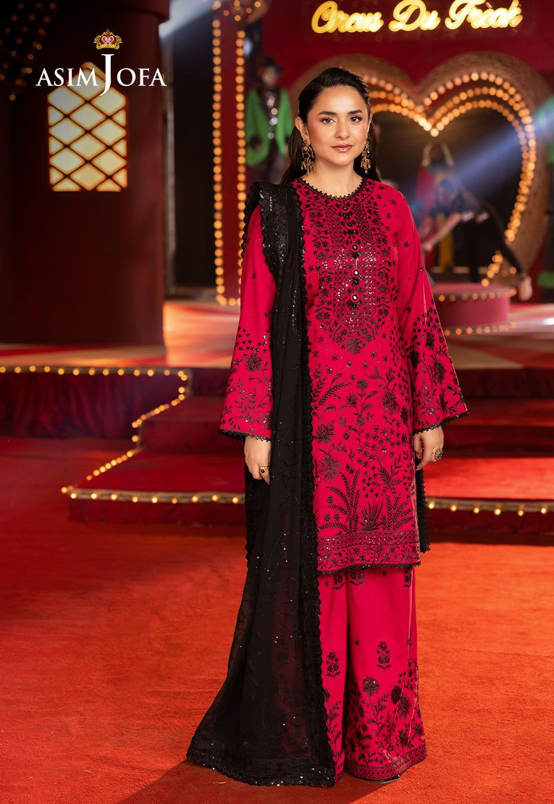 Asim Jofa 3 Piece Custom Stitched Suit - Pink - LB29830