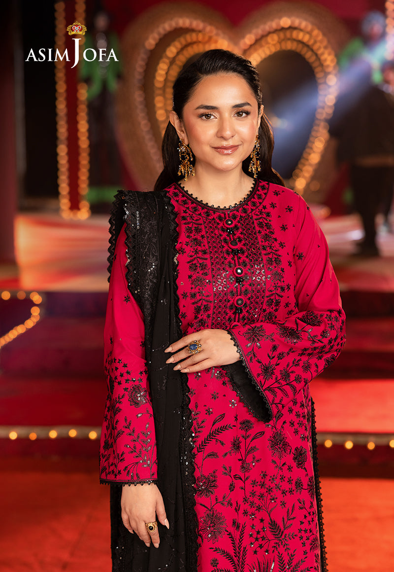 Asim Jofa 3 Piece Custom Stitched Suit - Pink - LB29830