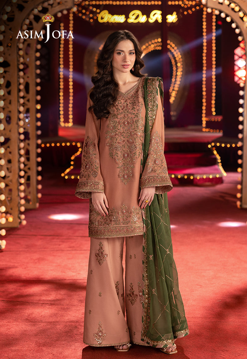 Asim Jofa 3 Piece Custom Stitched Suit - Peach - LB29836