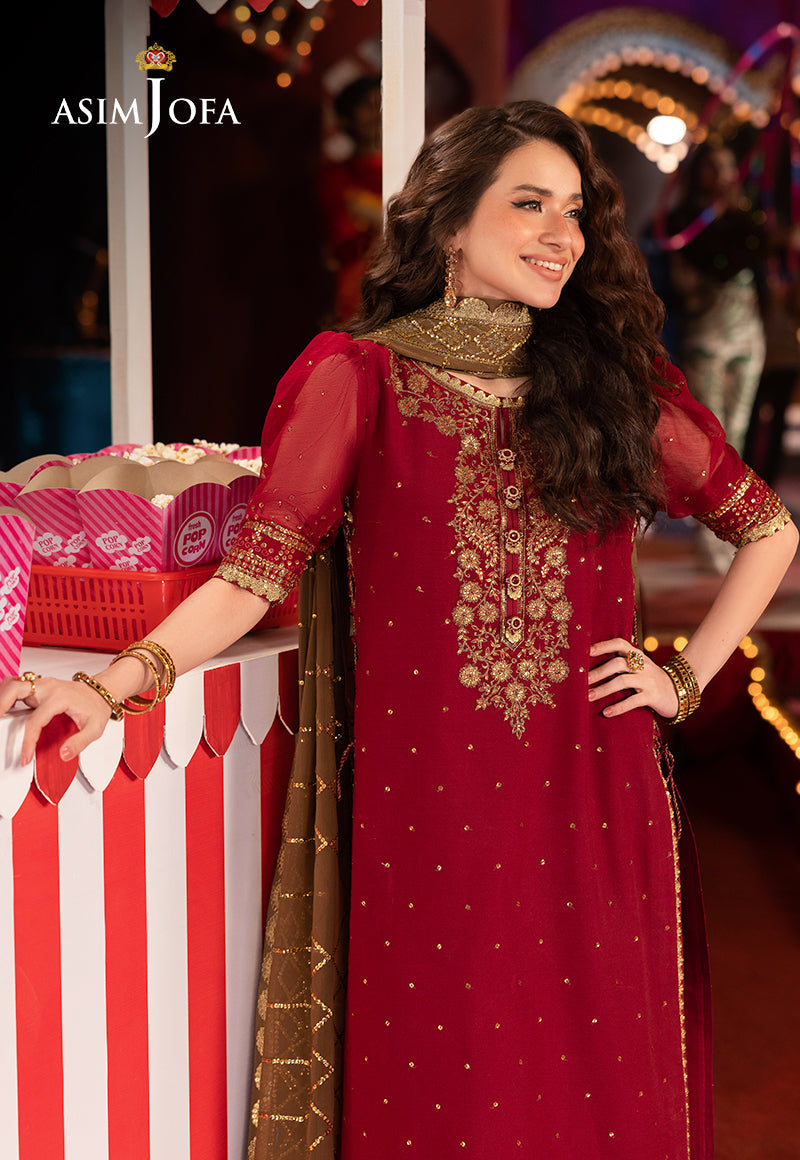 Asim Jofa 3 Piece Custom Stitched Suit - Maroon - LB29828