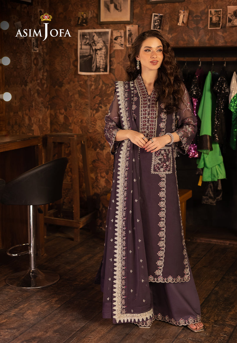 Asim Jofa 3 Piece Custom Stitched Suit - Purple - LB30126