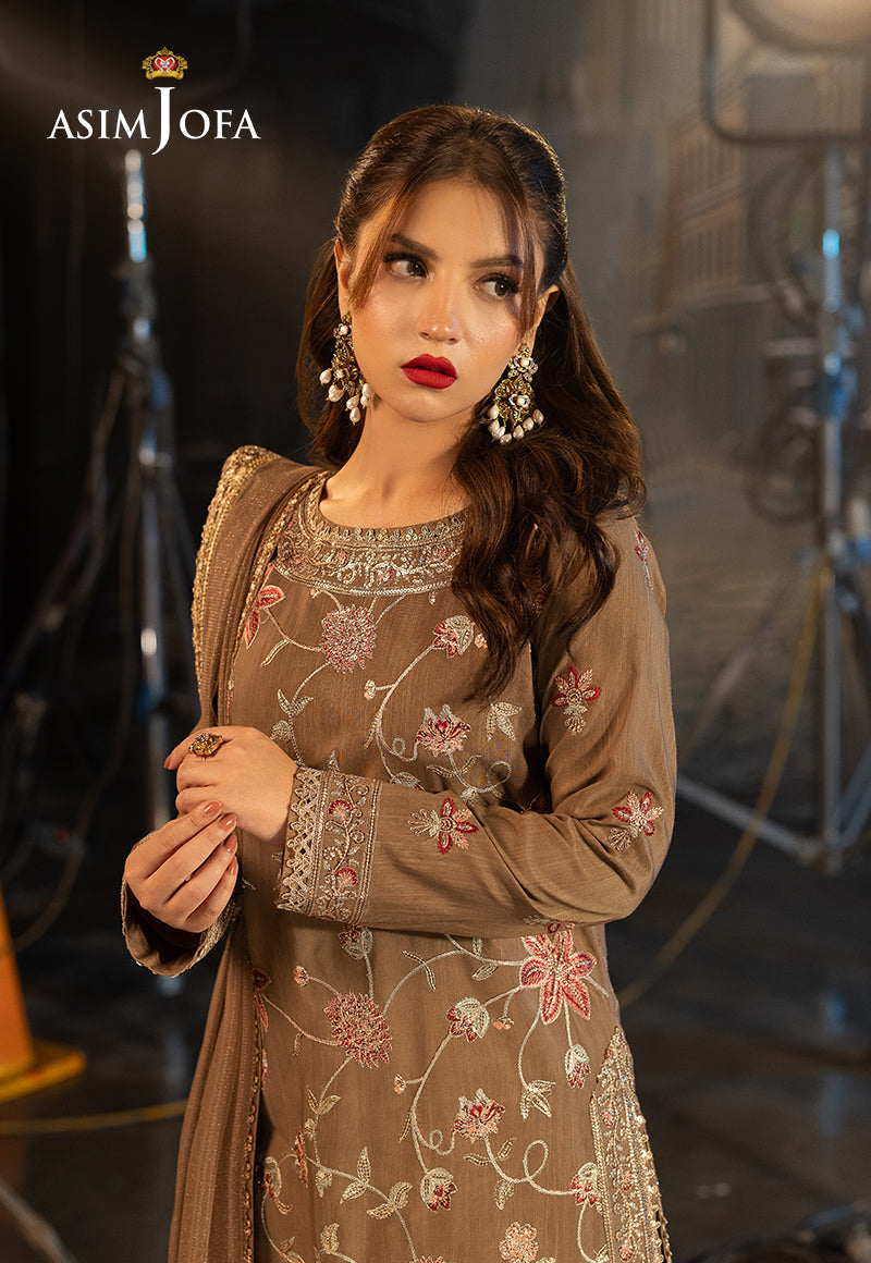 Asim Jofa 3 Piece Custom Stitched Suit - Beige - LB30362
