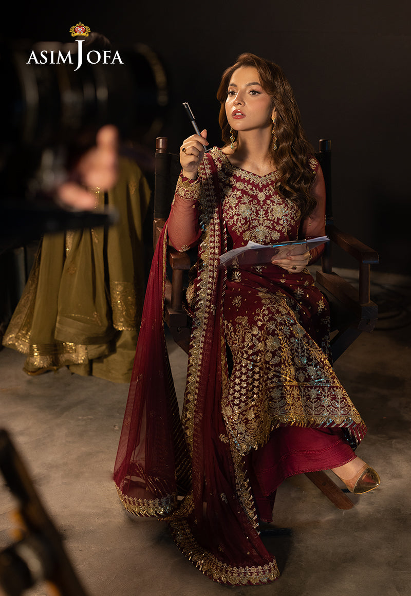 Asim Jofa 3 Piece Custom Stitched Suit - Magenta - LB30118