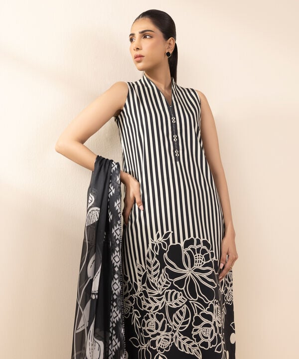 Sapphire 3 Piece Custom Stitched Suit - Black & Off White - LB30553
