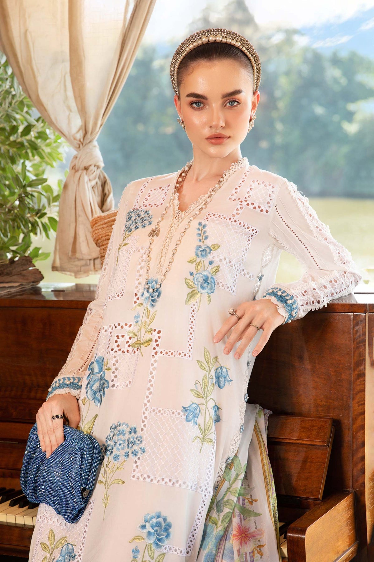 Maria.B 3 Piece Custom Stitched Suit - Off-White - LB29448