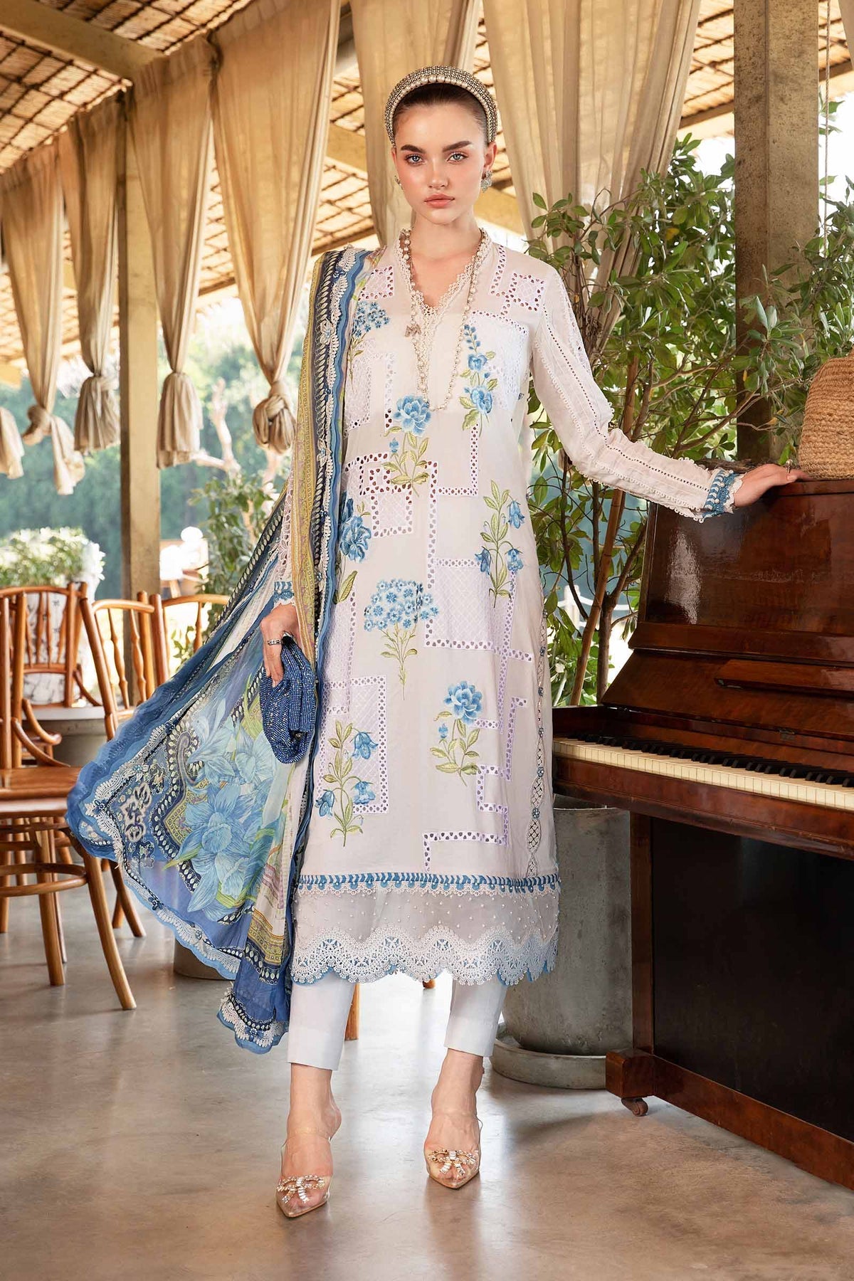 Maria.B 3 Piece Custom Stitched Suit - Off-White - LB29448