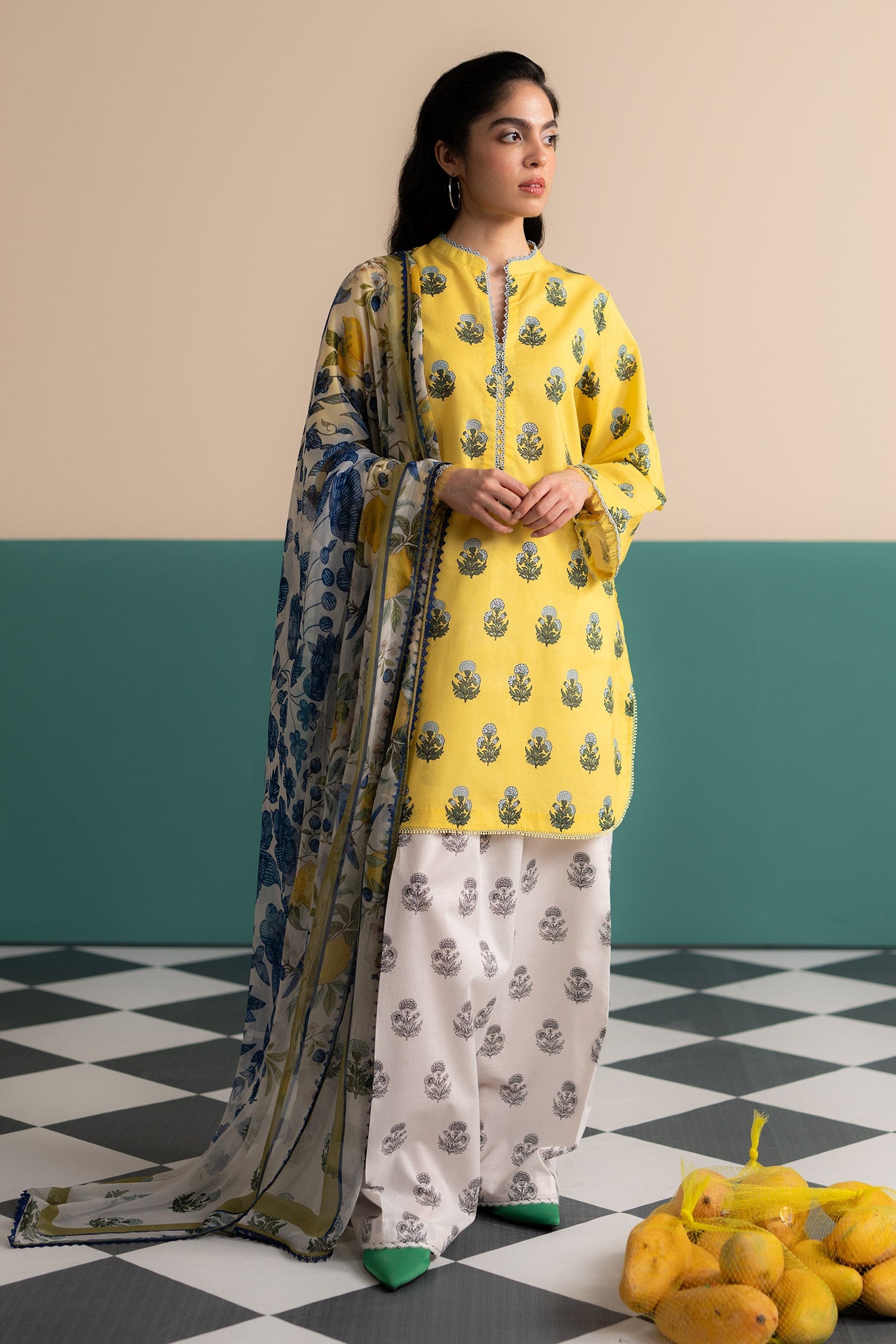 Zara Shahjahan 3 Piece Custom Stitched Suit - Yellow - LB30522