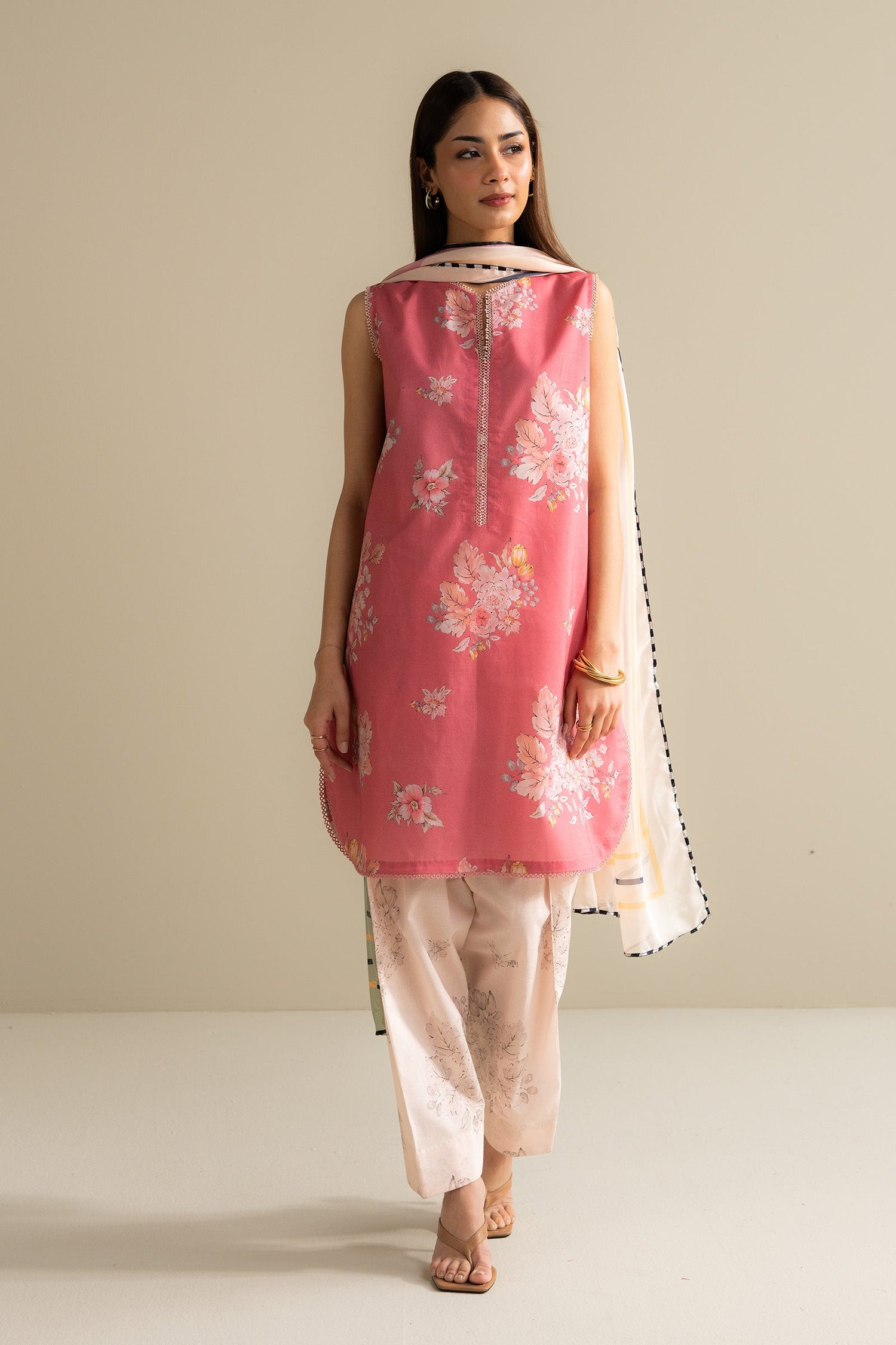 Zara Shahjahan 3 Piece Custom Stitched Suit - Pink - LB30514