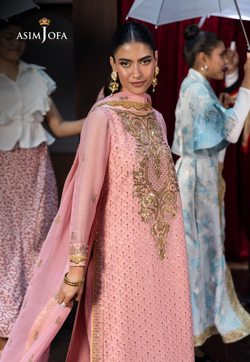 Asim Jofa 3 Piece Custom Stitched Suit - Pink - LB29834