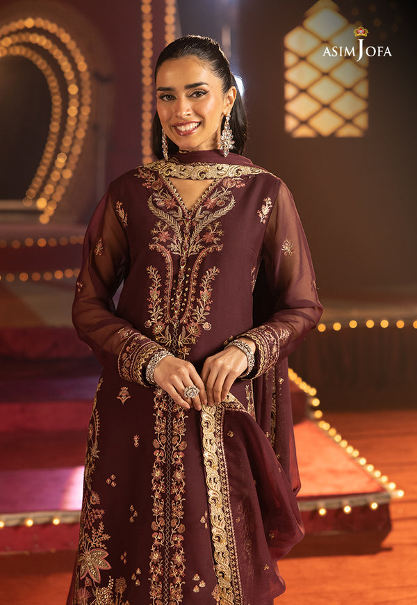 Asim Jofa 3 Piece Custom Stitched Suit - Plum - LB30131