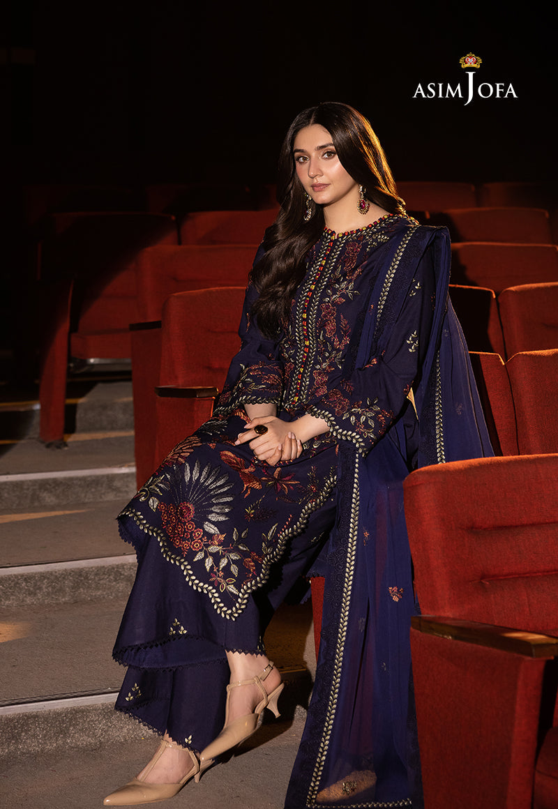 Asim Jofa 3 Piece Custom Stitched Suit - Blue - LB30120