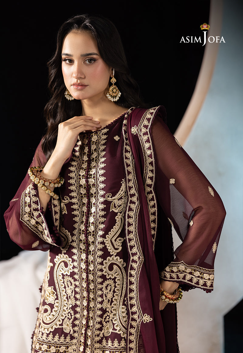 Asim Jofa 3 Piece Custom Stitched Suit - Plum - LB30128