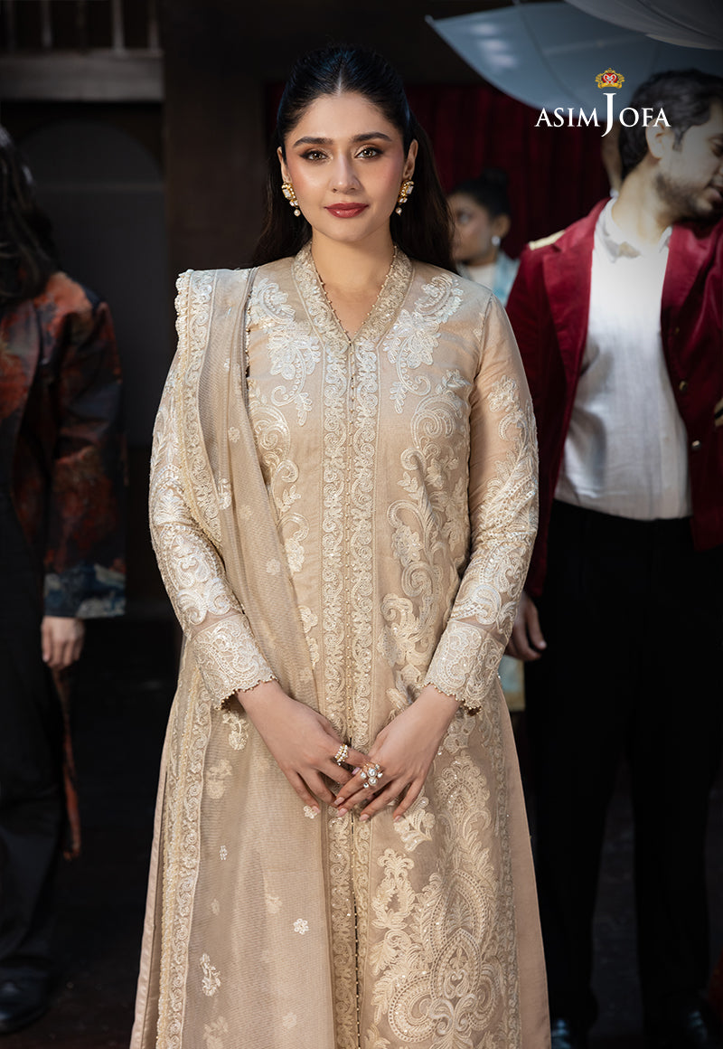 Asim Jofa 3 Piece Custom Stitched Suit - Beige - LB30121