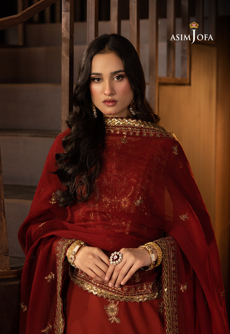 Asim Jofa 3 Piece Custom Stitched Suit - Rust - LB30125