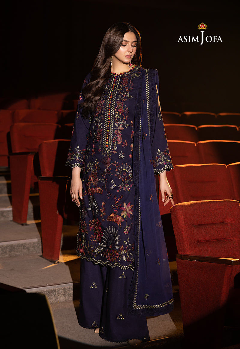 Asim Jofa 3 Piece Custom Stitched Suit - Blue - LB30120
