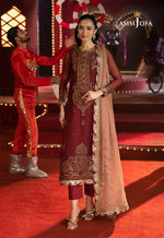 Asim Jofa 3 Piece Custom Stitched Suit - Maroon - LB29833