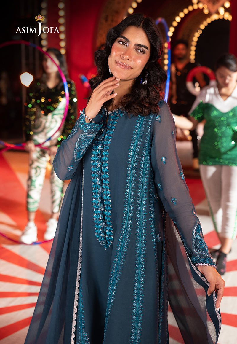 Asim Jofa 3 Piece Custom Stitched Suit - Blue - LB29835