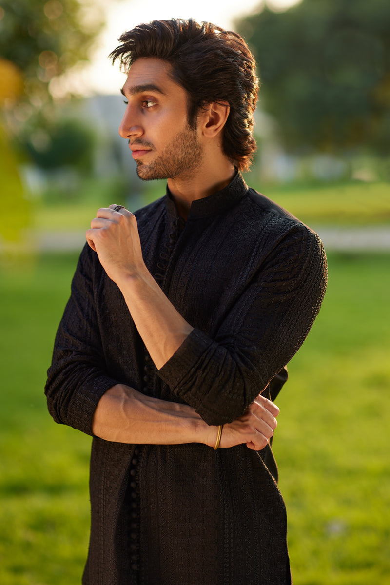 Qalamkar 2 Piece Custom Stitched Suit - Black - LB289091