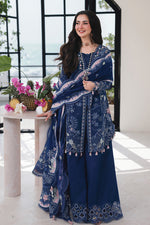 Qalamkar 3 Piece Custom Stitched Suit - Blue - LB31532