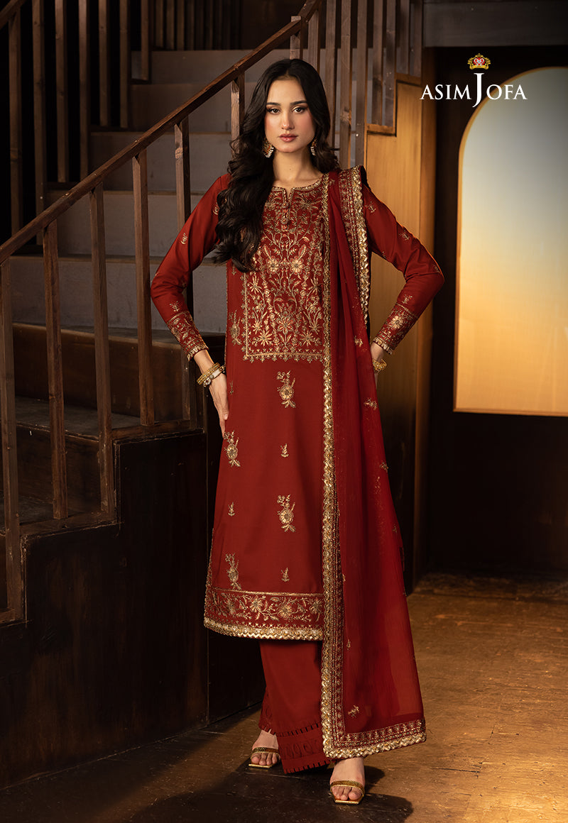 Asim Jofa 3 Piece Custom Stitched Suit - Rust - LB30125
