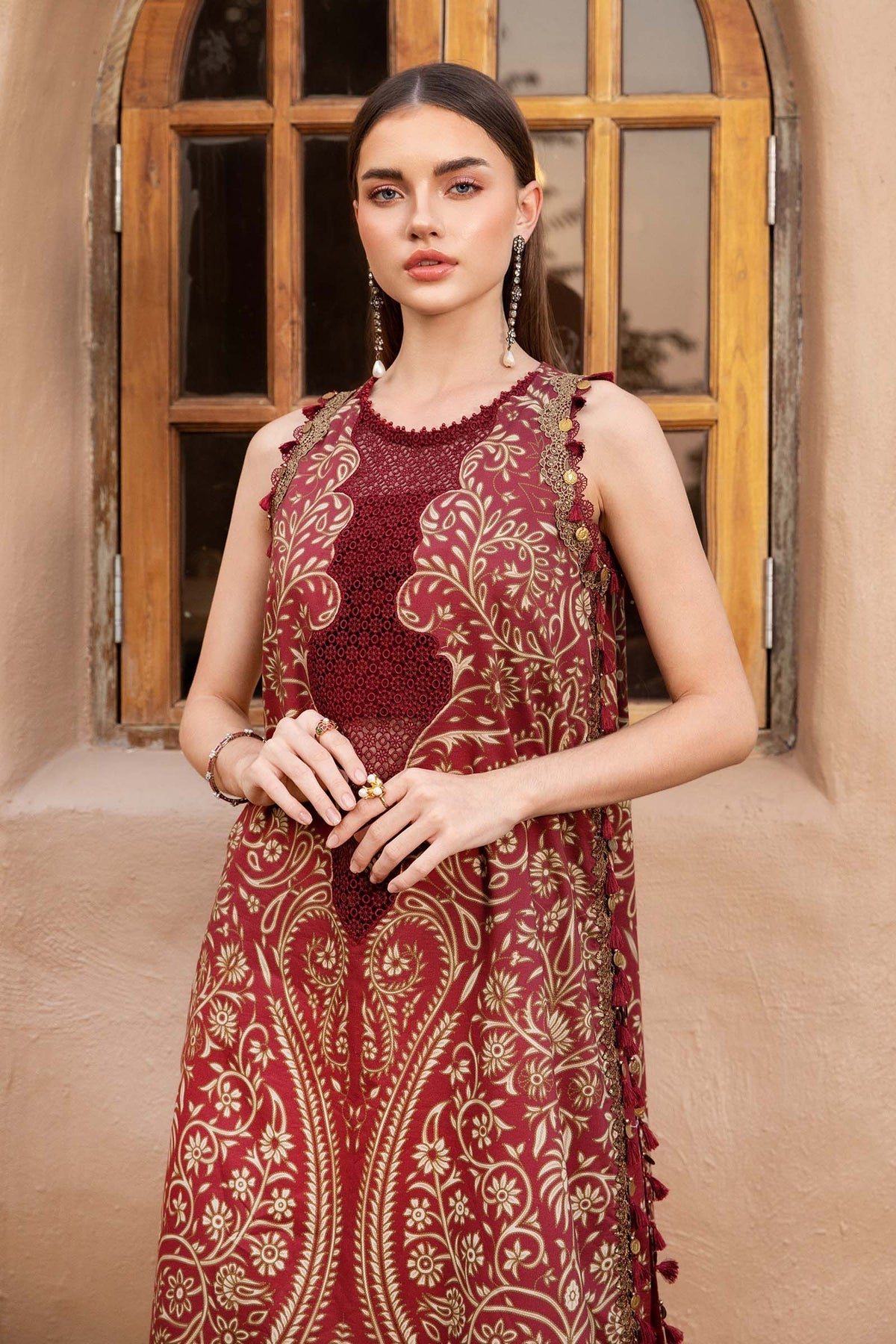 Maria.B 3 Piece Custom Stitched Suit - Maroon - LB29453