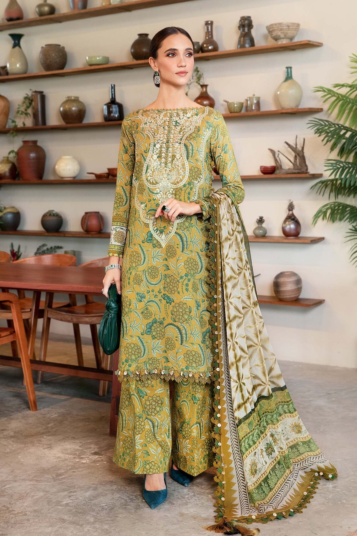 Maria.B 3 Piece Custom Stitched Suit - Green - LB29439