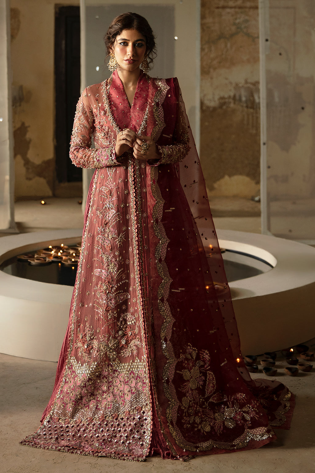 Afrozeh 3 Piece Custom Stitched Suit - Peach - LB289272