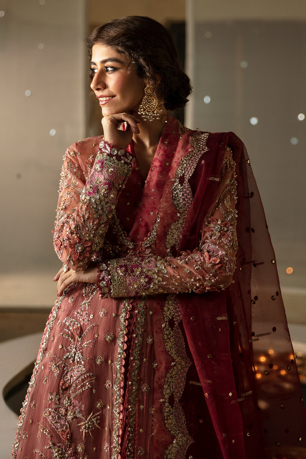 Afrozeh 3 Piece Custom Stitched Suit - Peach - LB289272