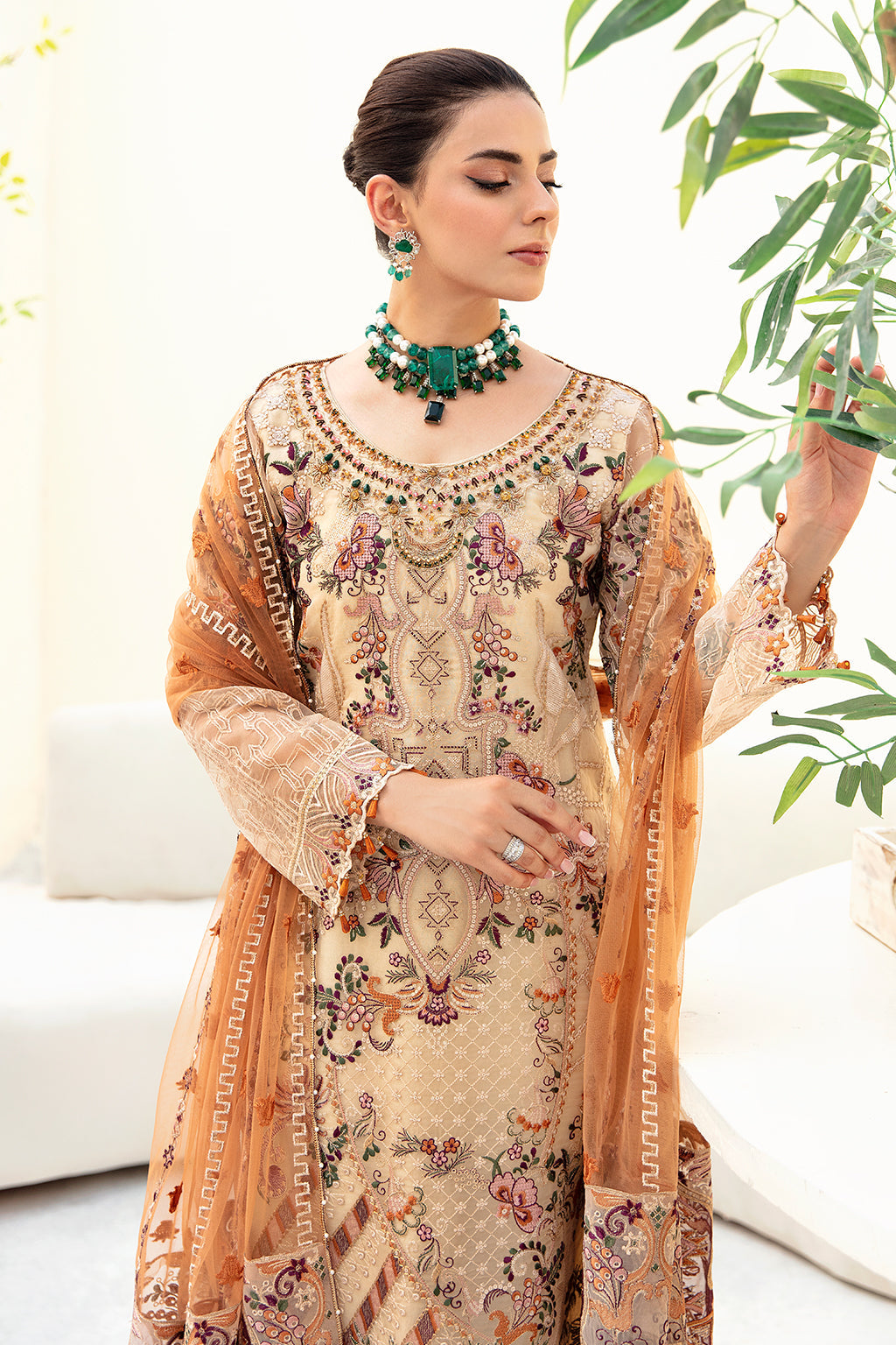 Ramsha 3 Piece Custom Stitched Suit - Beige - LB285237