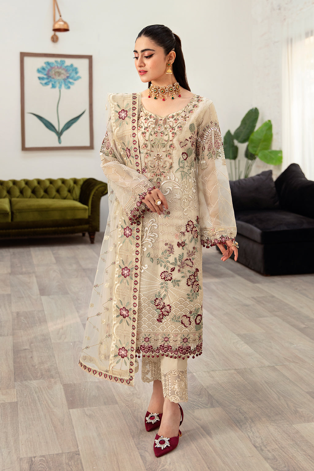 Ramsha 3 Piece Custom Stitched Suit - Beige - LB285232