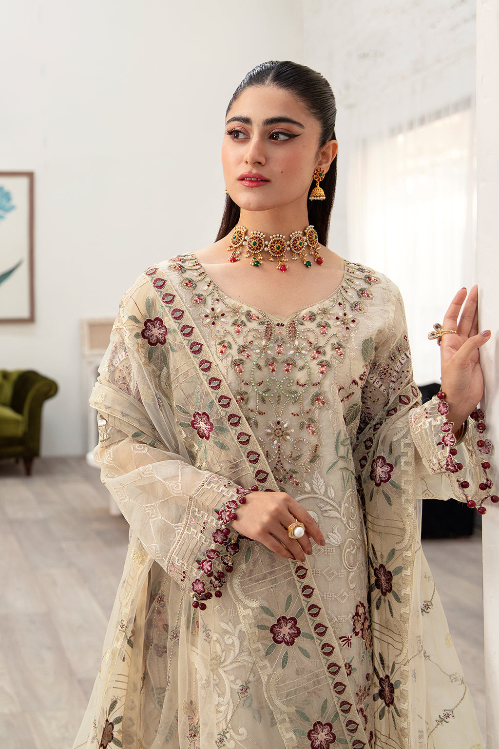 Ramsha 3 Piece Custom Stitched Suit - Beige - LB285232