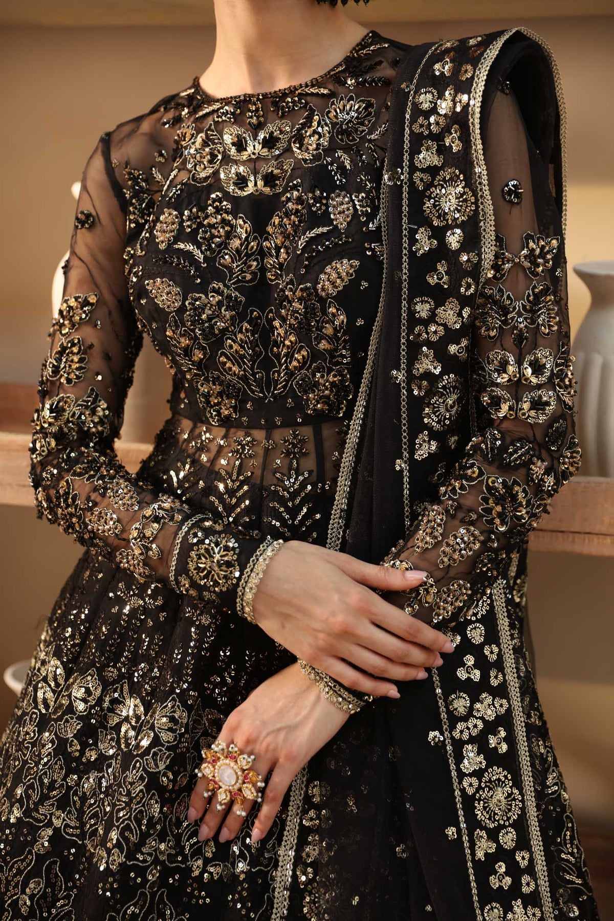 Akbar Aslam 3 Piece Custom Stitched Suit - Black - LB29908