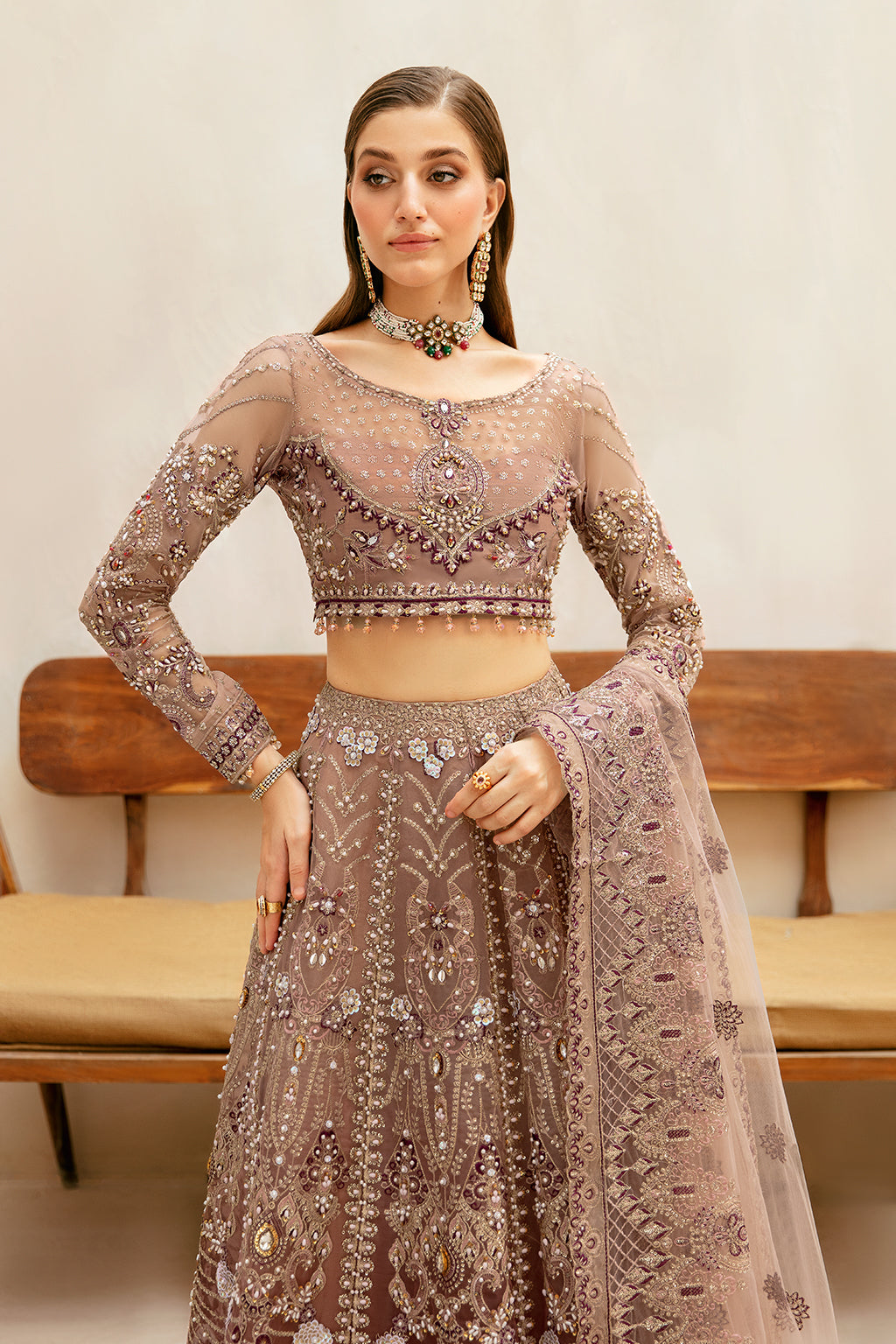 Ramsha 3 Piece Custom Stitched Suit - Beige - LB28966