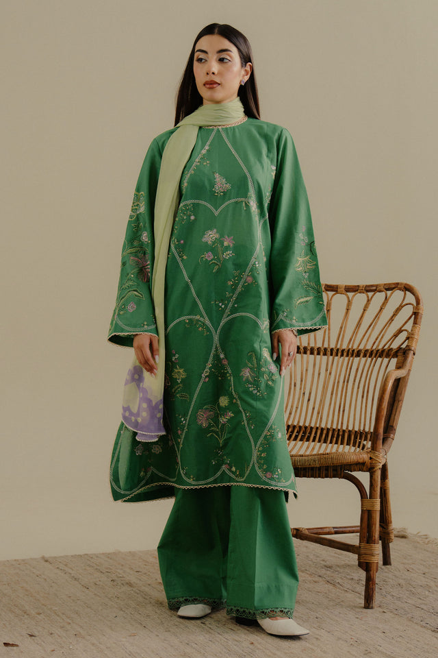 Zara Shahjahan 3 Piece Custom Stitched Suit - Green - LB30226