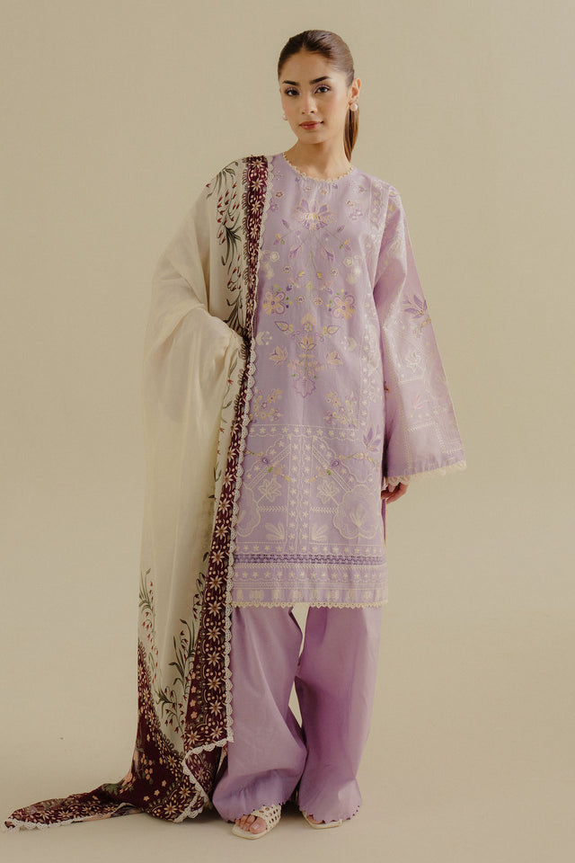 Zara Shahjahan 3 Piece Custom Stitched Suit - Purple - LB30234