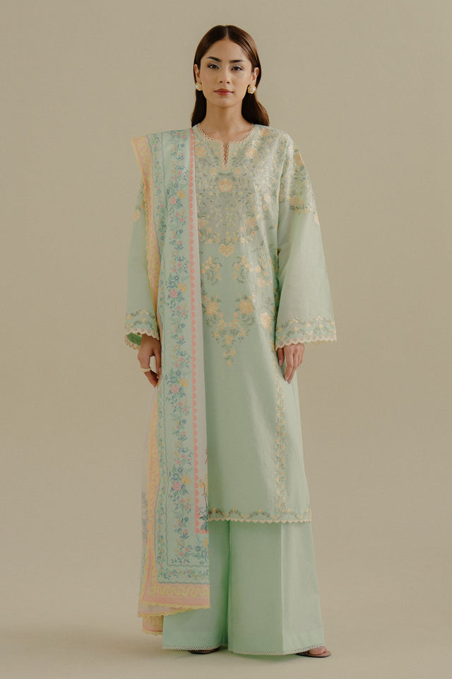 Zara Shahjahan 3 Piece Custom Stitched Suit - Green - LB30228
