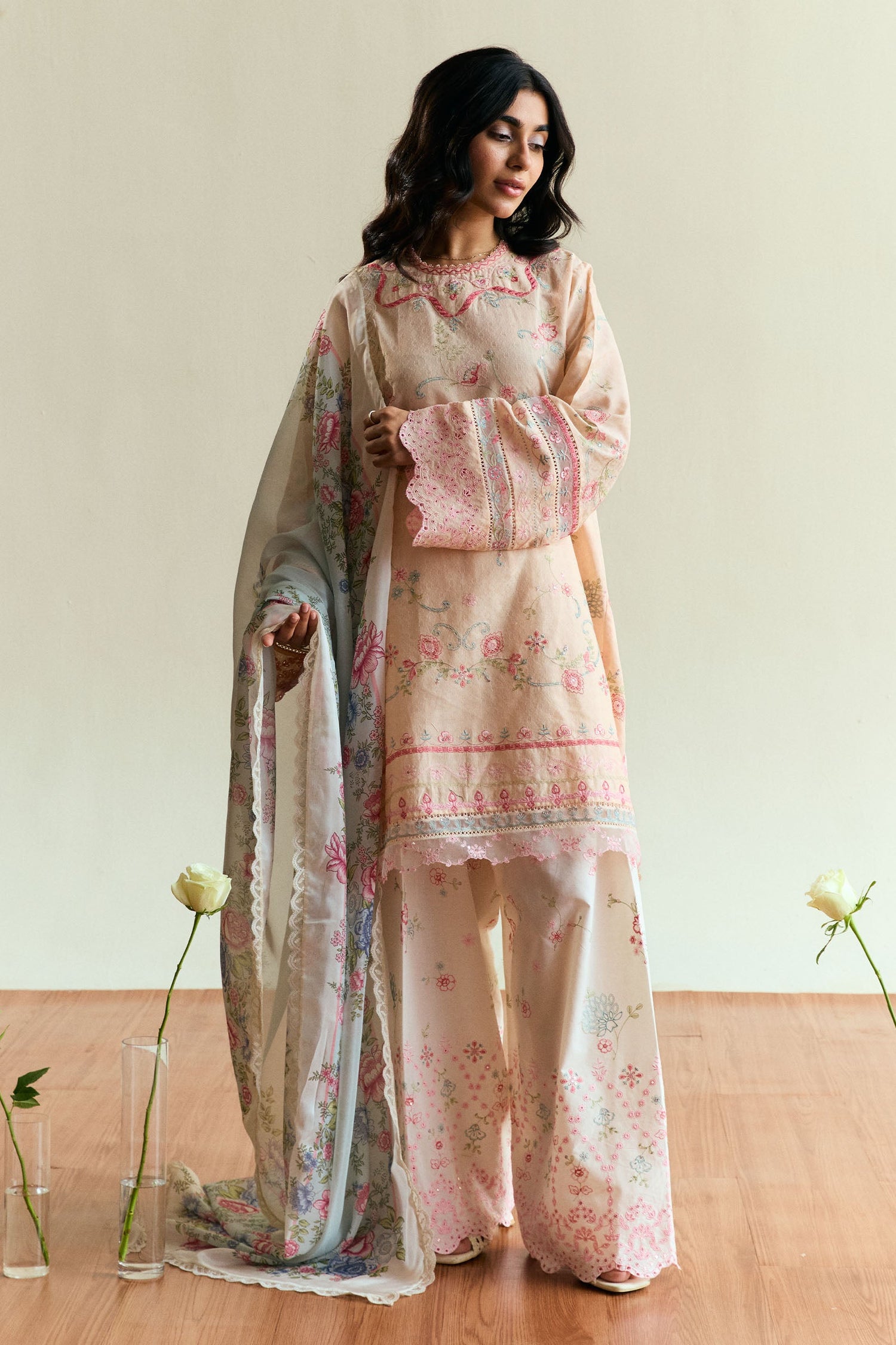 Zara Shahjahan 3 Piece Custom Stitched Suit - Beige - LB30414