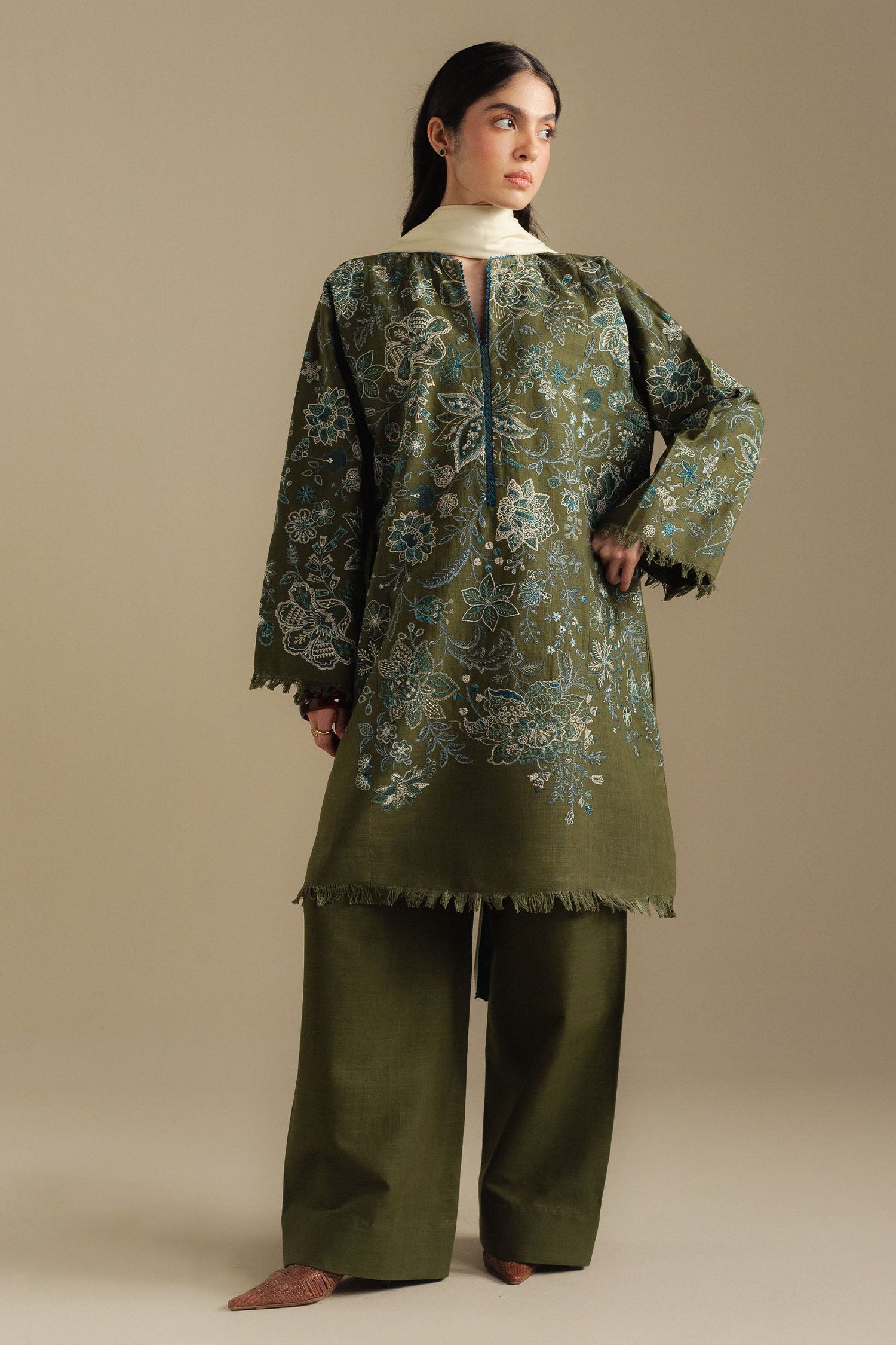 Zara Shahjahan 3 Piece Custom Stitched Suit - Green - LB30986