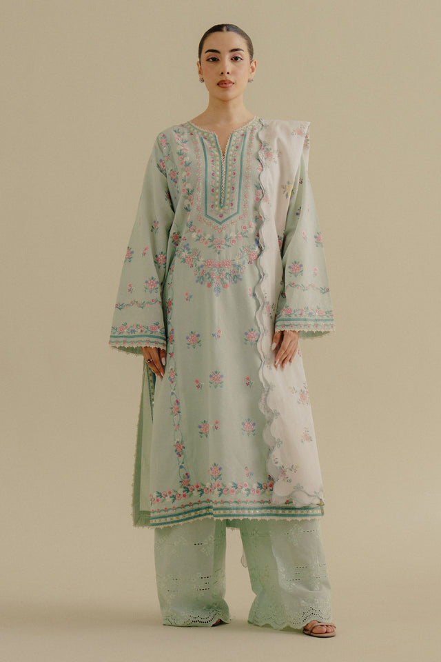 Zara Shahjahan 3 Piece Custom Stitched Suit - Green - LB30231