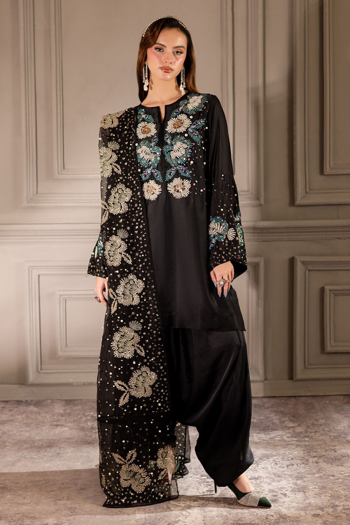 Nureh 3 Piece Pret Suit - Black - LB30031